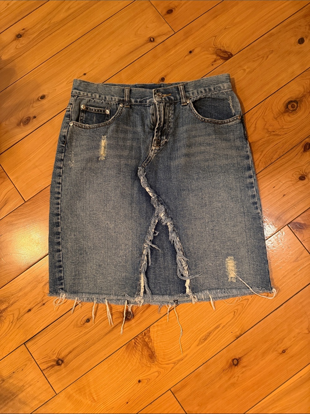 Taunt Distressed Denim Pencil Skirt - Blue Sz 5